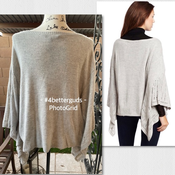 BCBGMAXAZRIA Hans Poncho Pointelle Cutout Wool Angora Lightweight Sweater Small - Picture 3 of 16